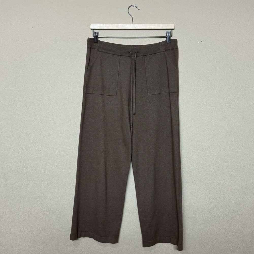 Staccato pants women medium wide leg ankle high waist fleece sweatpants brown
